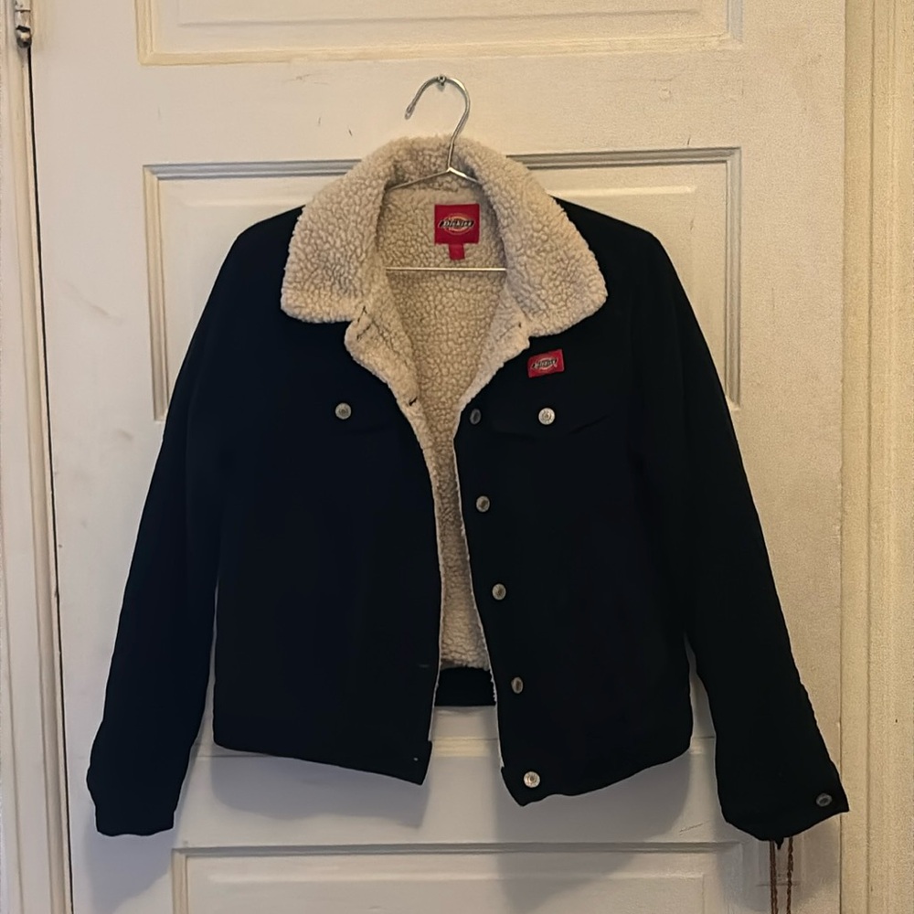 Dickies Corduroy Black Jacket with Shearling Lining in Medium